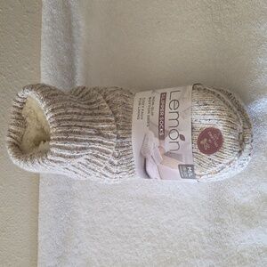 Lemon Soft Knit Slipper Socks With Faux Fur